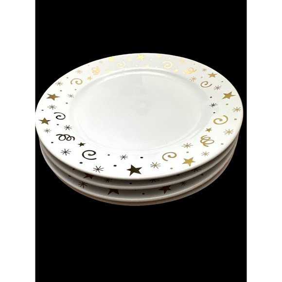 The Pampered Chef Porcelain Celebration Party Dessert Plates with Gold Confetti - Picture 1 of 6
